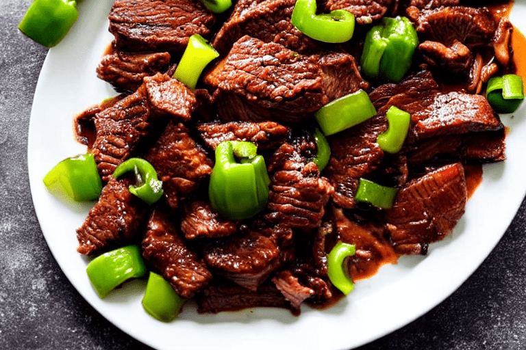 128 Prep the peppers. While the beef braises, cut the green peppers into chunky pieces leave them fa
