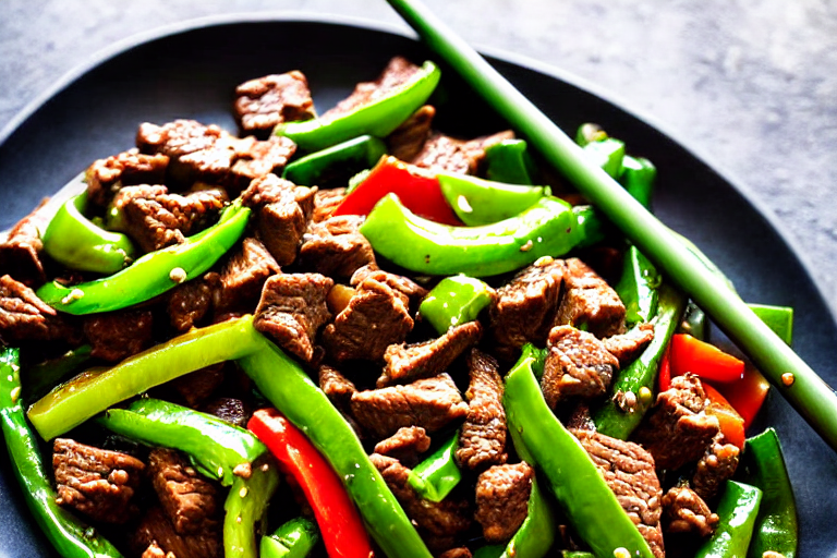 158 Prep the peppers. While the beef marinates, prepare the green peppers. Cut each pepper in half l