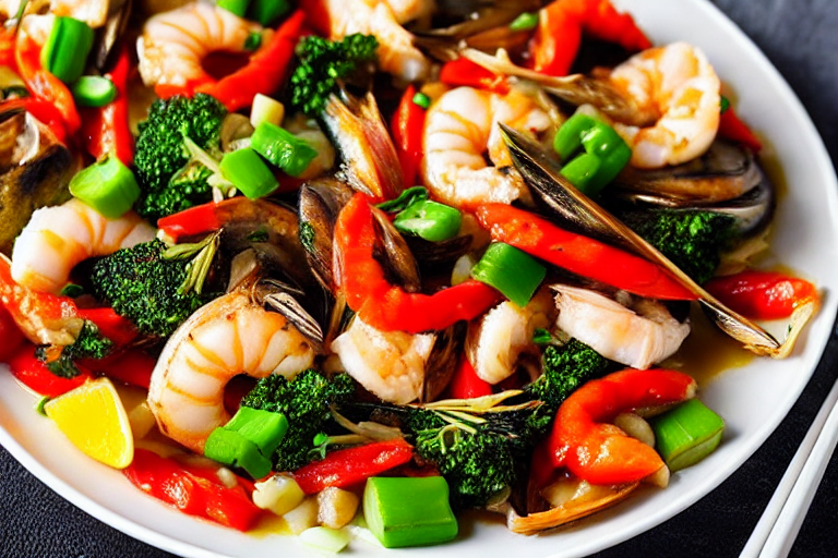 Cook the seafood. Turn heat to high. Add the prepared seafood to the wok. Stir-fry or braise accordi