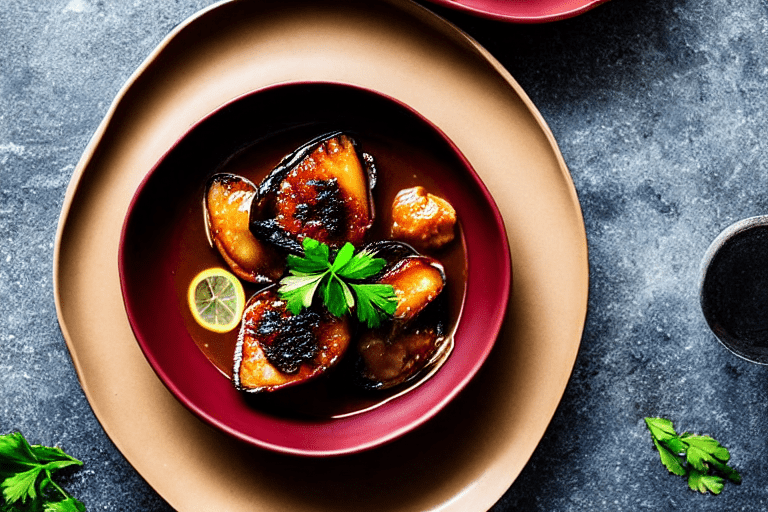 127 Simmer the abalone. Add the abalone liquid or stock, black vinegar, light soy sauce, sugar, and