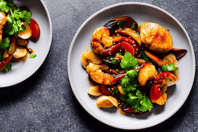 133 Cook the seafood. Turn heat to high. Add the prepared seafood to the wok. Stir-fry or braise acc
