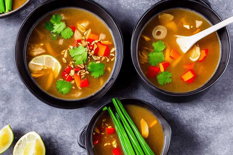 Build the broth. Heat a little oil in a pot. Add ginger slices and scallions, stir for 30 seconds. A