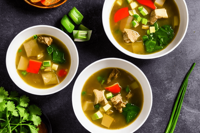 Build the broth. Heat a little oil in a pot. Add ginger slices and scallions, stir for 30 seconds. A