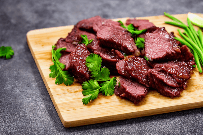 Slice and marinate. Cut the meat against the grain into thin, uniform slices about 3mm thick. This e