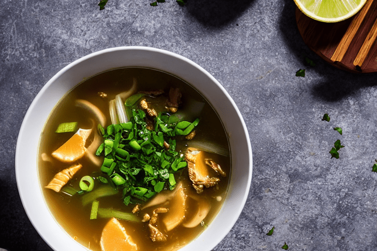 Build the broth. Heat a little oil in a pot. Add ginger slices and scallions, stir for 30 seconds. A