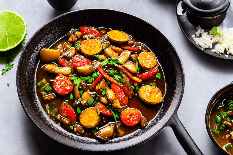 Sear and brown. Heat oil in a wok or heavy pot over medium-high heat. Add the main protein and sear