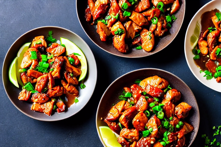 Stir-fry the chicken. Turn heat to high. Add the marinated chicken pieces. Stir-fry vigorously for 3