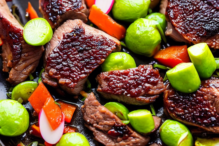 Sear and brown. Heat oil in a wok or heavy pot over medium-high heat. Add the main protein and sear