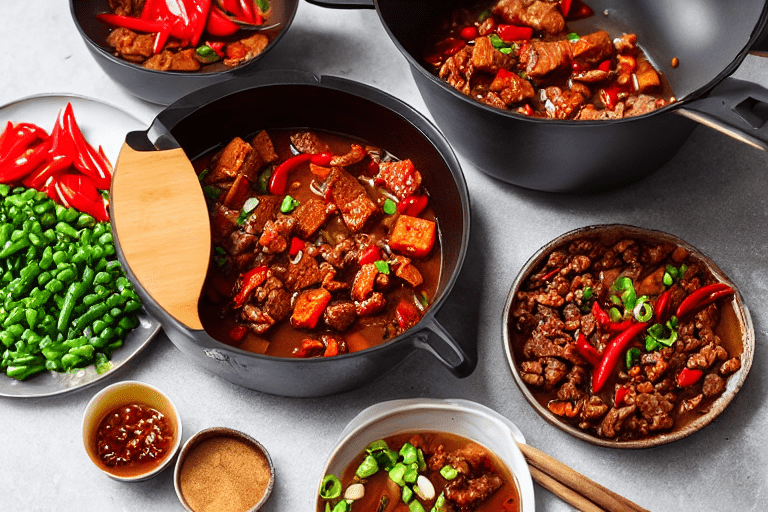 125 Build the spicy base. Heat 4 tablespoons of oil in a large heavy pot over medium heat. Add the d