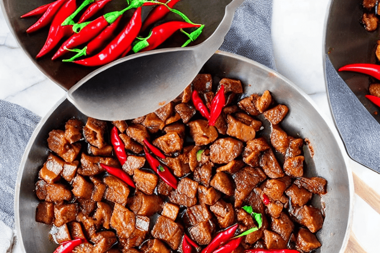 Prepare aromatics. Slice the ginger, garlic, and chilies. If using dried chilies, soak them in warm