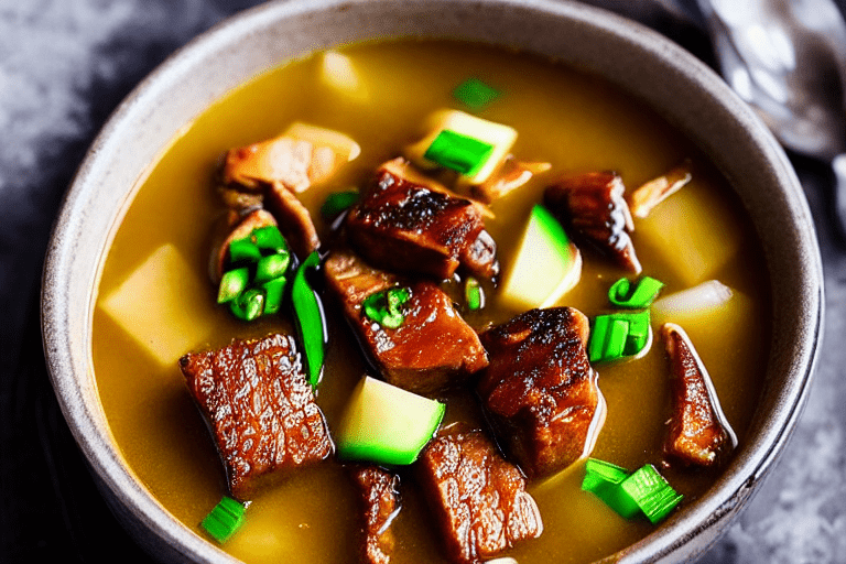 Build the broth. Heat a little oil in a pot. Add ginger slices and scallions, stir for 30 seconds. A