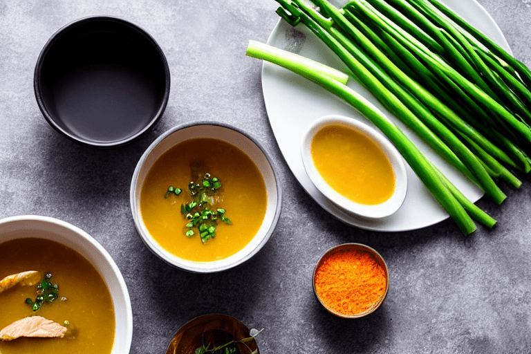 Build the broth. Heat a little oil in a pot. Add ginger slices and scallions, stir for 30 seconds. A