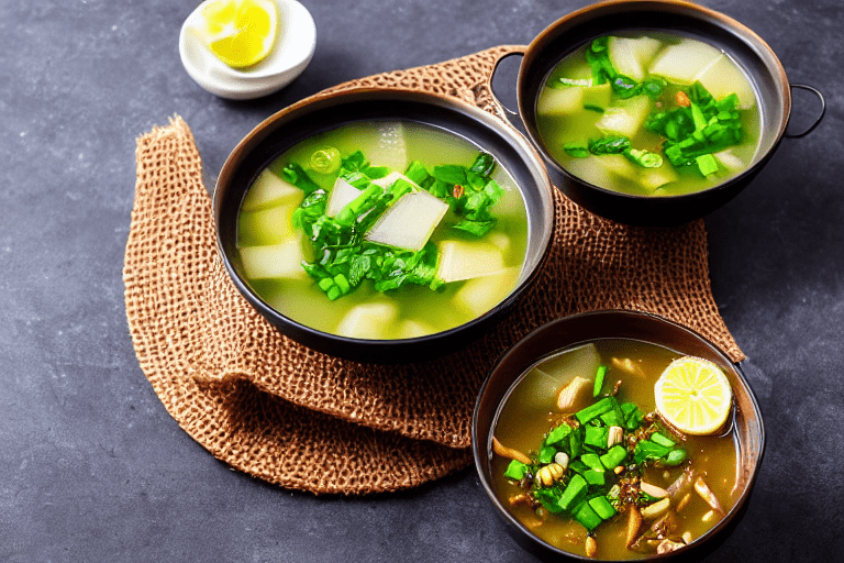 Build the broth. Heat a little oil in a pot. Add ginger slices and scallions, stir for 30 seconds. A