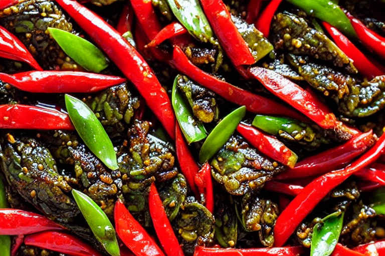 Aromatics and spices. Heat oil in a wok over medium heat. Add ginger slices, garlic, dried chilies,