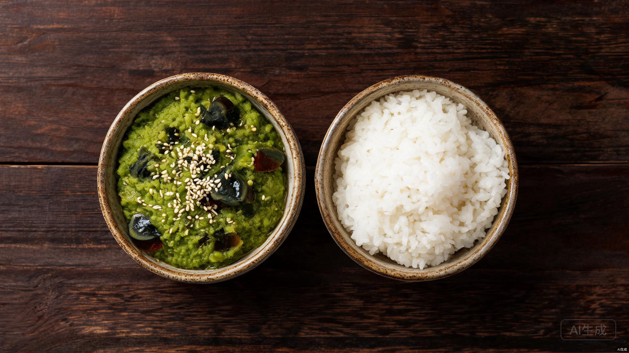 Finished mashed chili with century egg in a bowl with rice