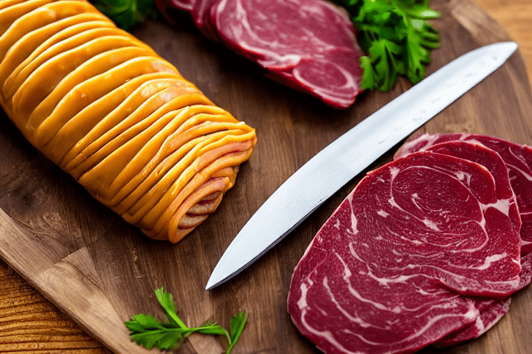 Slice and marinate. Cut the meat against the grain into thin, uniform slices about 3mm thick. This e
