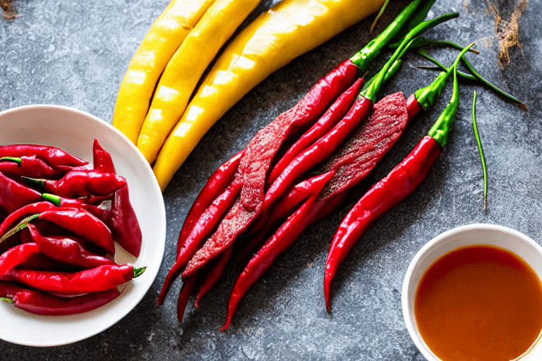 Prepare aromatics. Slice the ginger, garlic, and chilies. If using dried chilies, soak them in warm