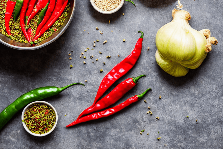 Prepare aromatics. Slice the ginger, garlic, and chilies. If using dried chilies, soak them in warm