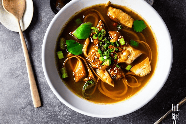 Build the flavor base. Heat a little oil in your soup pot and sauté aromatics like ginger, scallion,