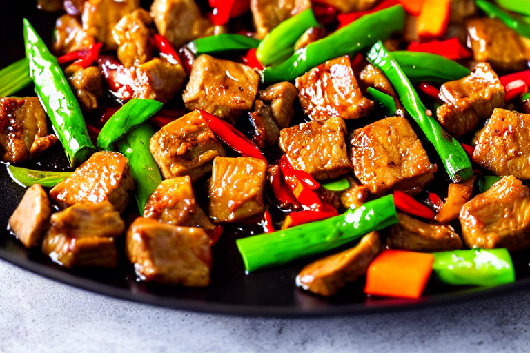 Render the pork belly fat. Heat a wok over medium-high heat until it begins to smoke. Add 1 tablespo