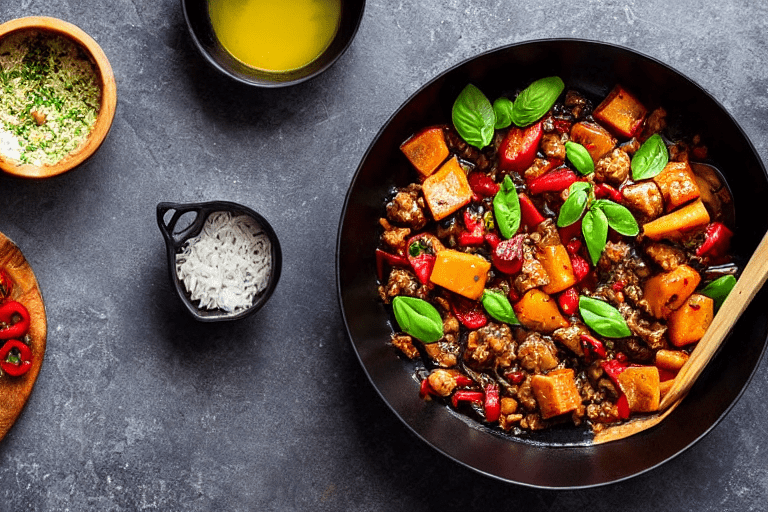 Sear and brown. Heat oil in a wok or heavy pot over medium-high heat. Add the main protein and sear