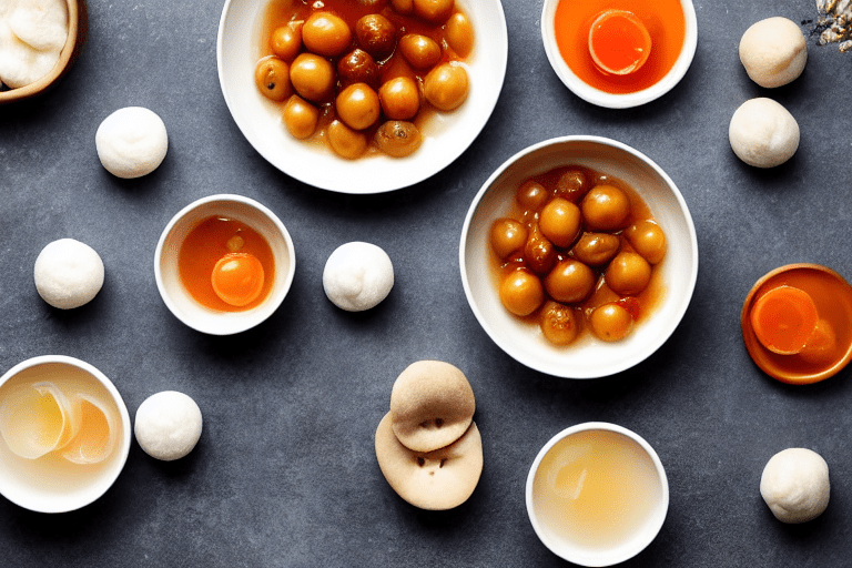 131 Form the tangyuan. Divide the dough into 16 equal pieces. Roll each piece into a ball, then flat