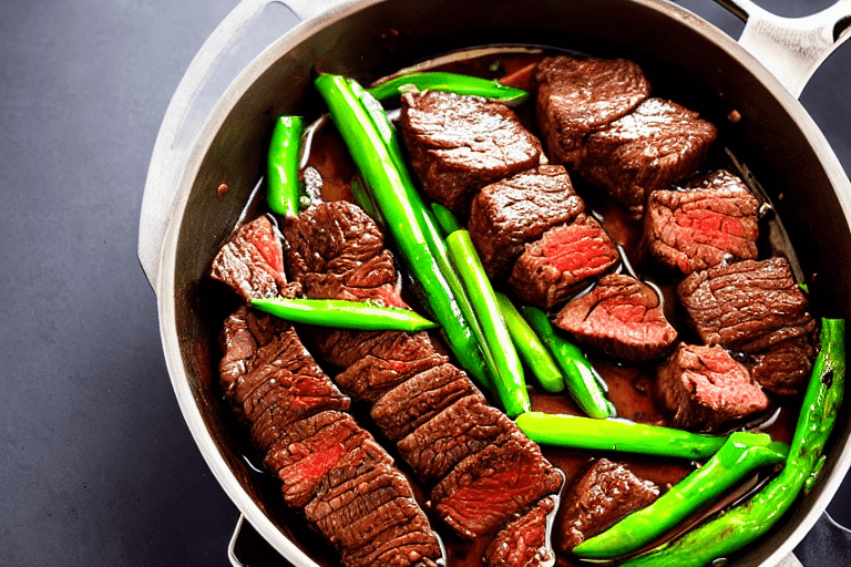 Sear and brown. Heat oil in a wok or heavy pot over medium-high heat. Add the main protein and sear