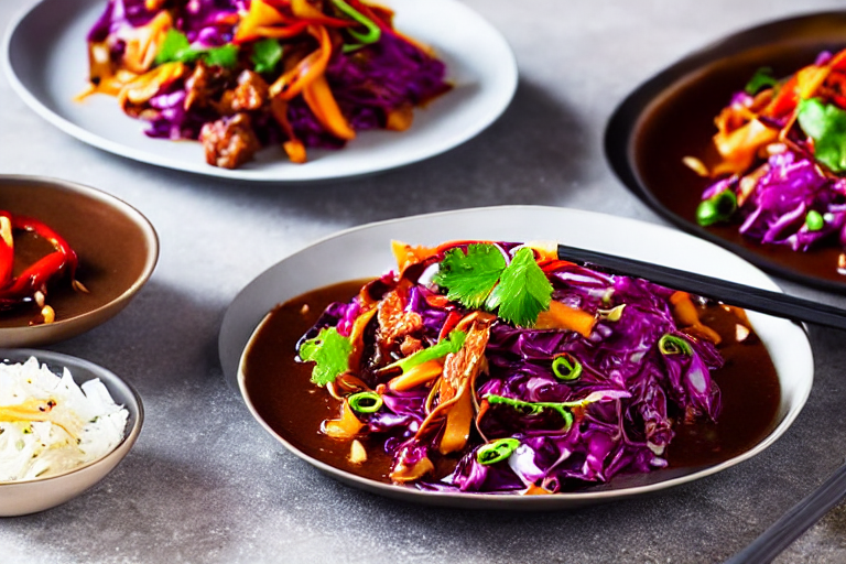 Stir-fry the aromatics and pickled cabbage. Heat 2 tablespoons of oil in a wok or deep pan over medi