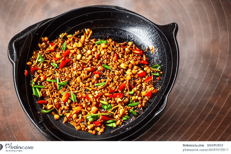Fry the aromatics. Heat oil in a wok over medium heat. Add dried chilies and Sichuan peppercorns. St