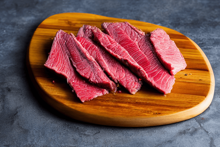 Slice and marinate. Cut the meat against the grain into thin, uniform slices about 3mm thick. This e