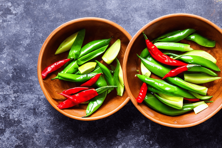 Prepare aromatics. Slice the ginger, garlic, and chilies. If using dried chilies, soak them in warm