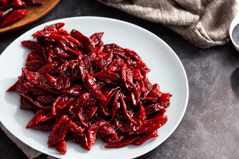 Prepare all other ingredients. Shred the dried red chilies into thin strips about the same thickness