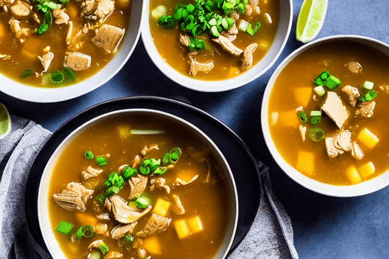 Build the flavor base. Heat a little oil in your soup pot and sauté aromatics like ginger, scallion,
