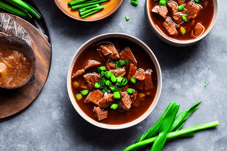 Build the broth. Heat a little oil in a pot. Add ginger slices and scallions, stir for 30 seconds. A