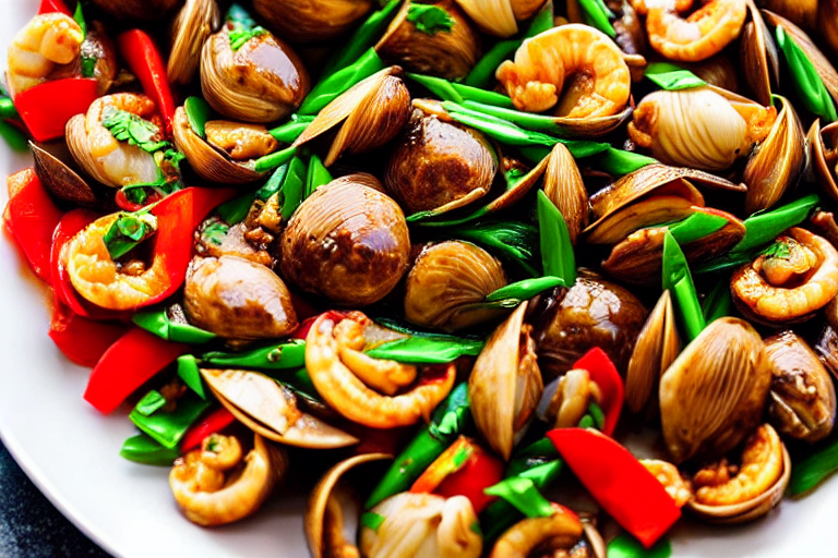 Cook the seafood. Turn heat to high. Add the prepared seafood to the wok. Stir-fry or braise accordi