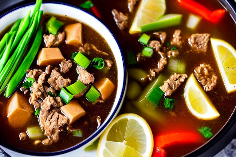 Build the broth. Heat a little oil in a pot. Add ginger slices and scallions, stir for 30 seconds. A