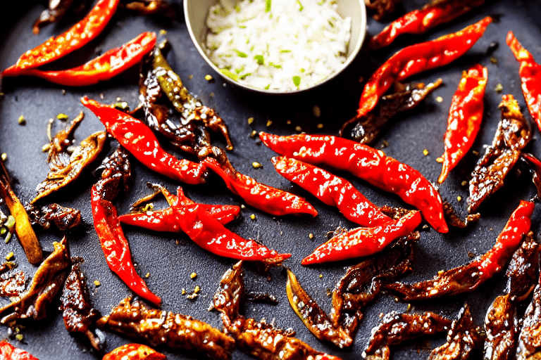 Fry the aromatics. Heat oil in a wok over medium heat. Add dried chilies and Sichuan peppercorns. St