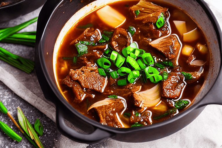 Build the broth. Heat a little oil in a pot. Add ginger slices and scallions, stir for 30 seconds. A