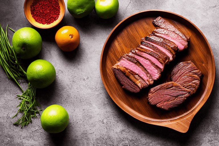 Slice and marinate. Cut the meat against the grain into thin, uniform slices about 3mm thick. This e