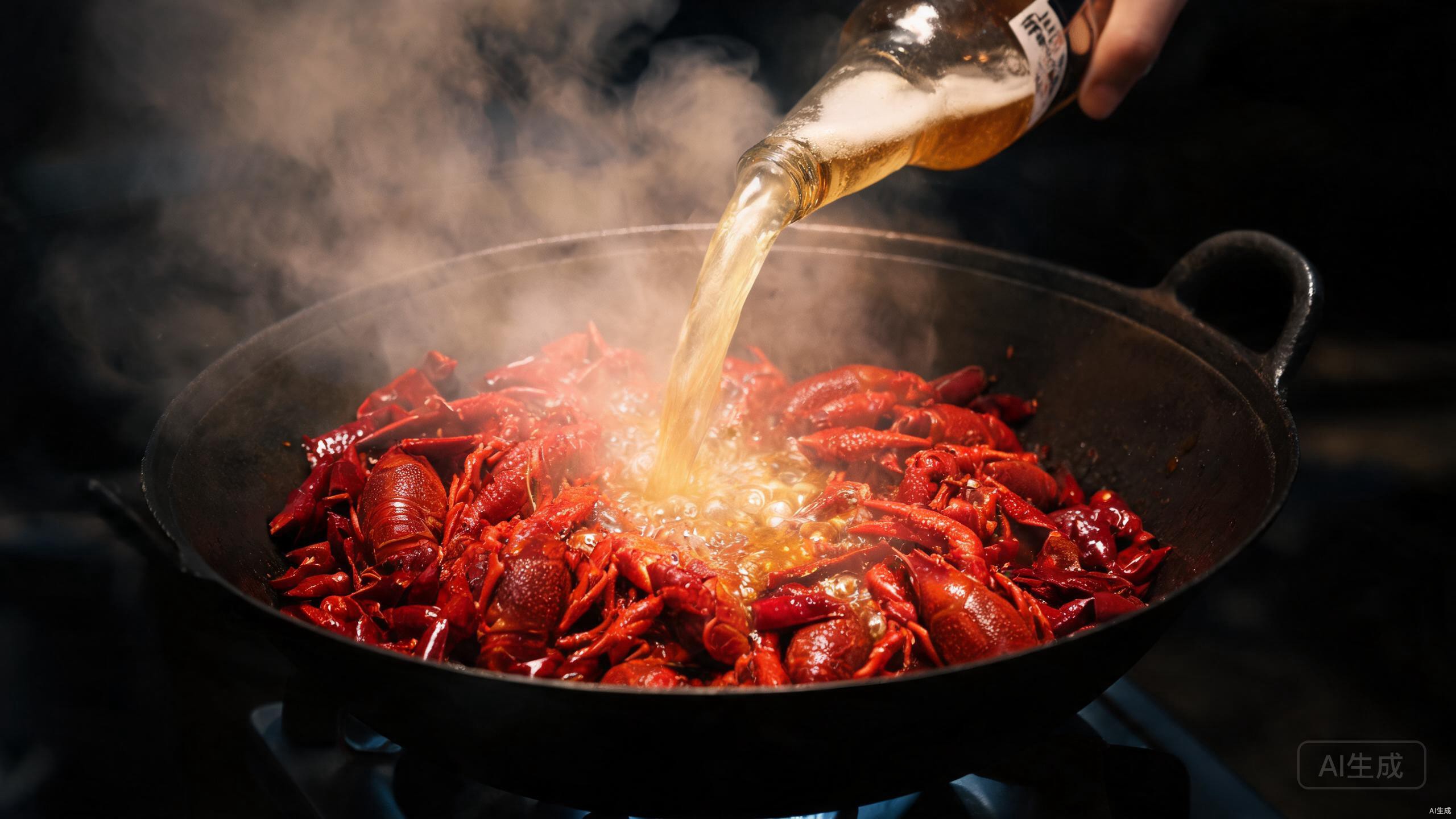 Crawfish braising in beer with spicy sauce