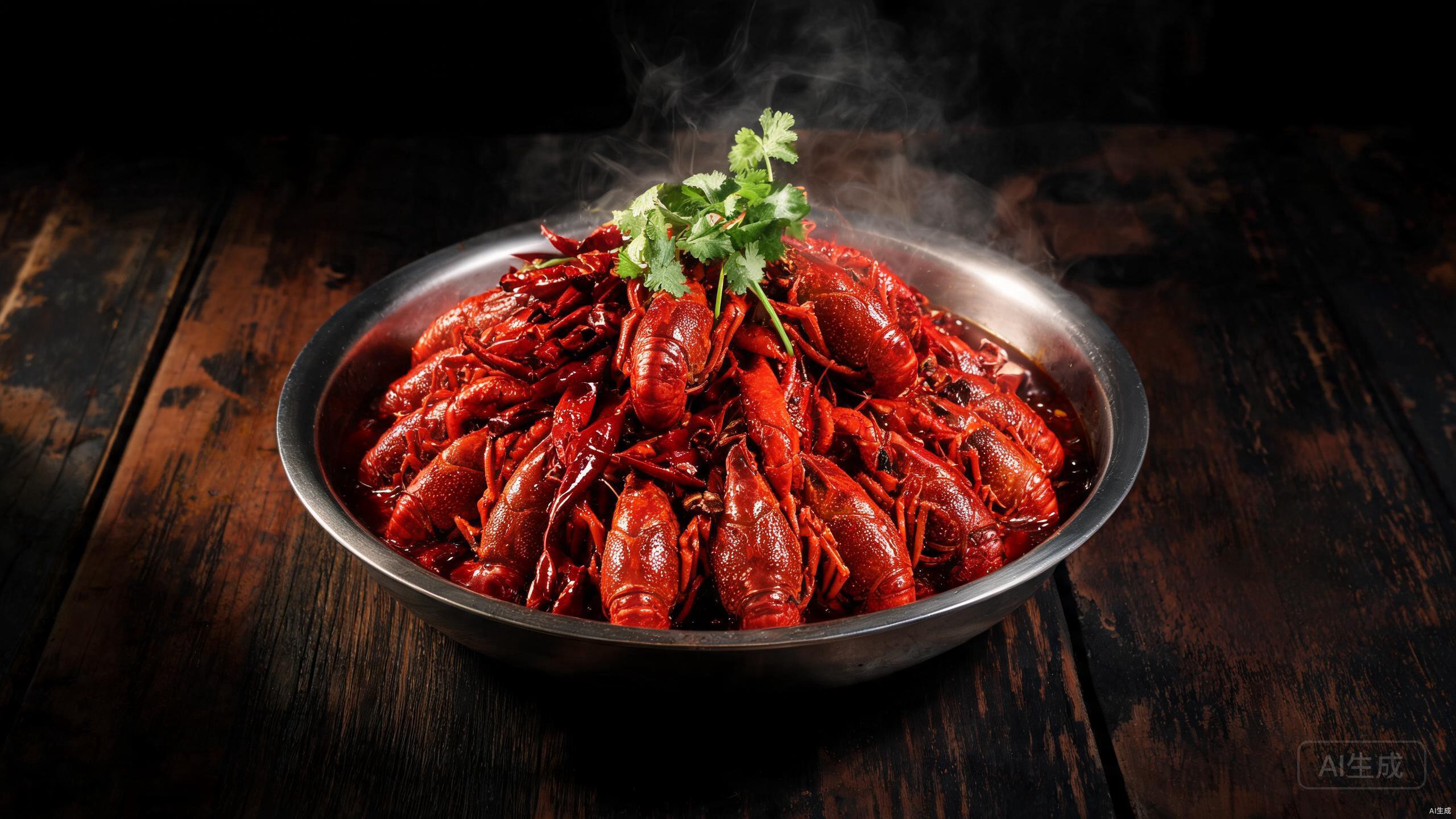 Hunan spicy crawfish served in a bowl with red sauce