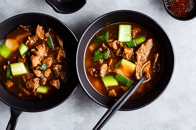 Build the broth. Heat a little oil in a pot. Add ginger slices and scallions, stir for 30 seconds. A