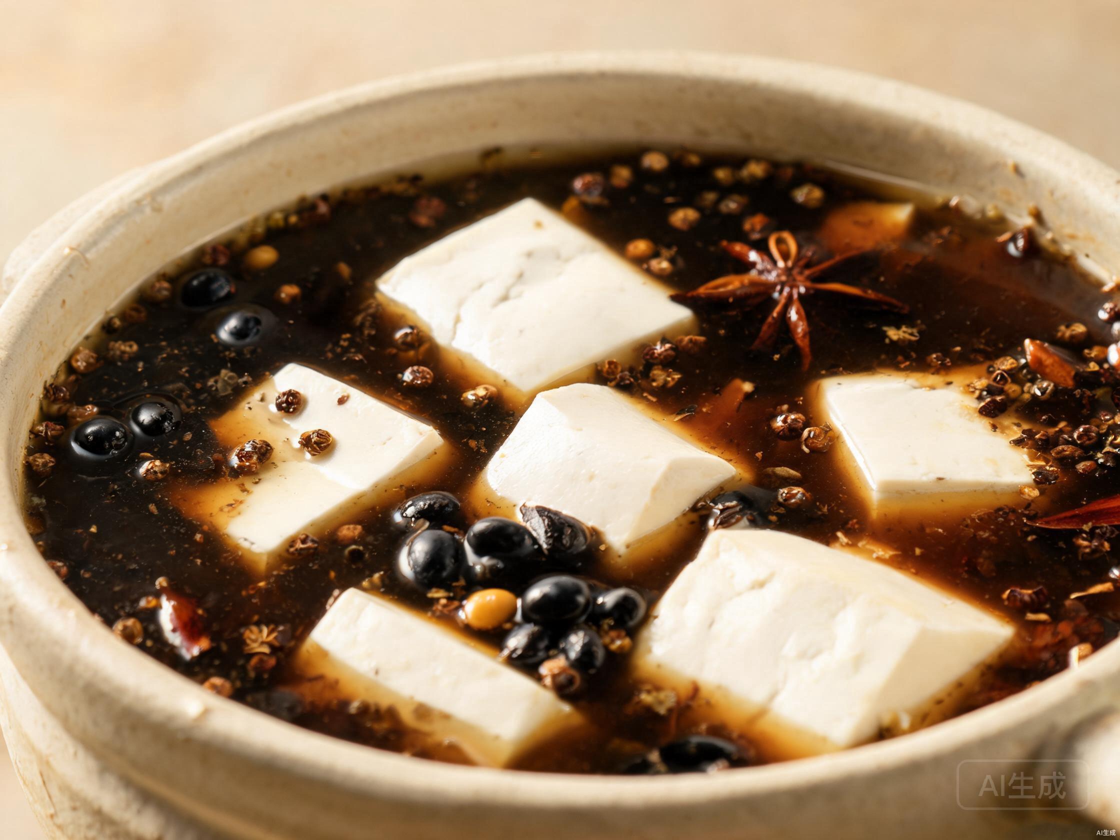 Tofu fermenting in spiced black soybean brine