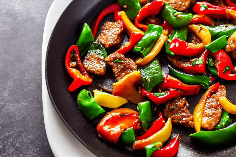 Prepare the peppers and sauce. Seed the green and red peppers and cut them into slices similar in si
