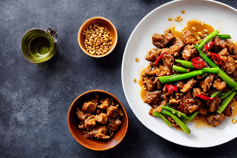 127 Stir-fry the pork. Heat 2 tablespoons of oil in a wok over high heat. Add the marinated pork and