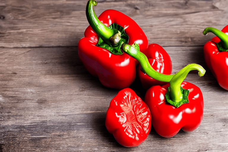 Prepare the peppers. Wash the red bell peppers and cut them in half lengthwise, keeping the stems on