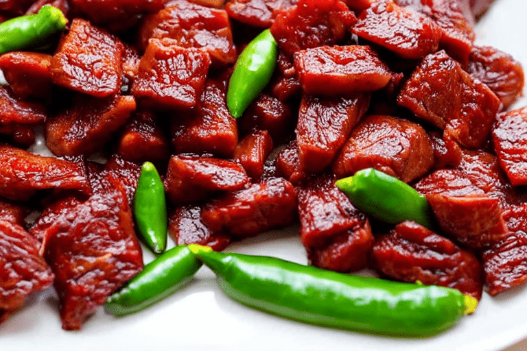 129 Prepare aromatics. Slice the ginger, garlic, and chilies. If using dried chilies, soak them in w