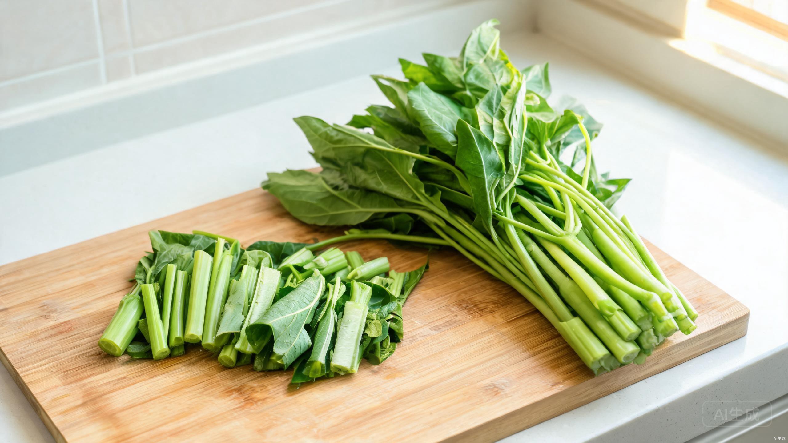 Fresh water spinach with long hollow stems and green leaves