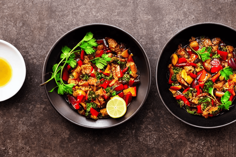 Sear and brown. Heat oil in a wok or heavy pot over medium-high heat. Add the main protein and sear