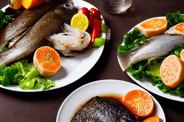 137 Cook the vegetables and fish. Remove the fish bones and head from the broth and discard or serve